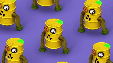 Walking radioactive robots. Concept of the problem of using nuclear waste Stock Footage 283865328