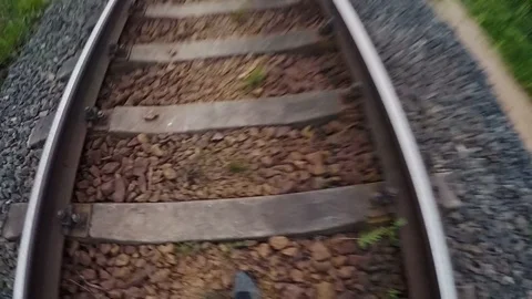 Walking on railroad Stock Footage 91939881