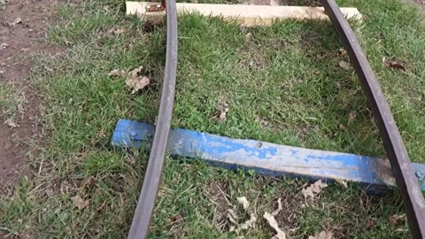 Walking on the rails of a children's train Stock Footage 182004392