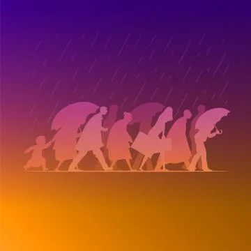 Walking in the rain Stock Illustration