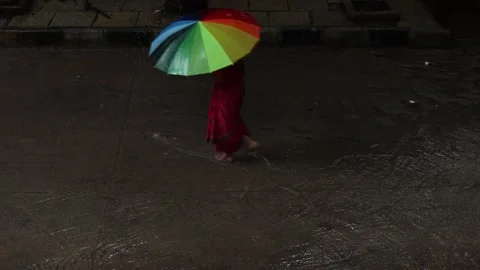Walking-in-the-rain-India-8 Stock Footage 139919307