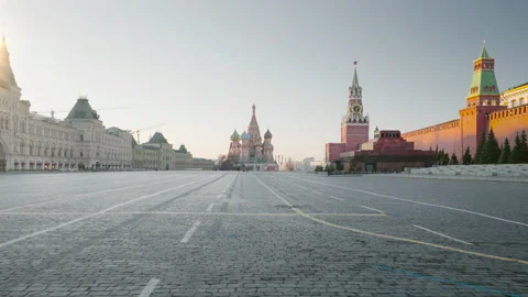 Walking at Red Square in Moscow. St. Basils Cathedral, Spasskaya Tower Stock Footage 159643202