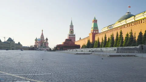 Walking at Red Square in Moscow. St. Basils Cathedral, Spasskaya Tower and th Video stock 159674915