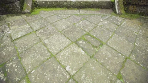 Walking up to Red temple gate in japan into a shrine. filming up at stairs. low Stock Footage 129459266