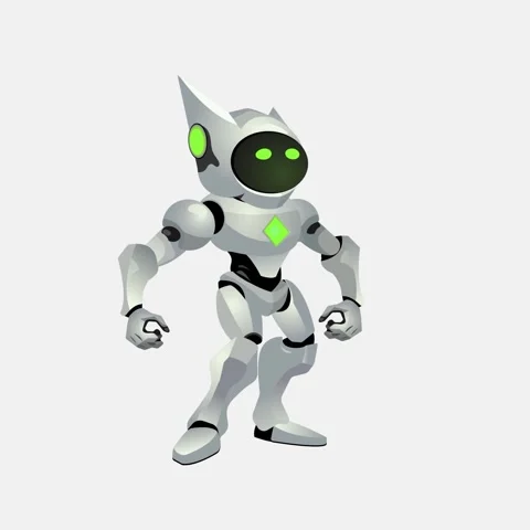 Walking robot with green eyes Stock Footage 313738863