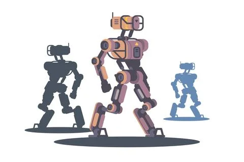 Walking Robots on Patrol Stock Illustration