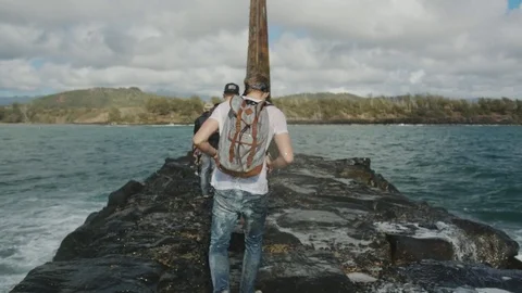 Walking On Rocks By Ocean Stock Footage 75274485