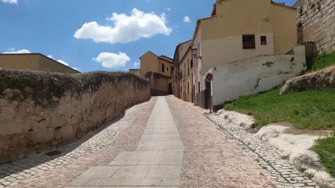 Walking up San Cipriano Hill in the old neighborhood of Zamora, Spain Stock Footage 345640559