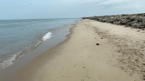 Walking on sand beach, Ocean beach, sea beach, sand beach Video stock 164876586