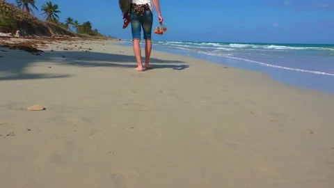 Walking on the sand by the ocean Video stock 173333281