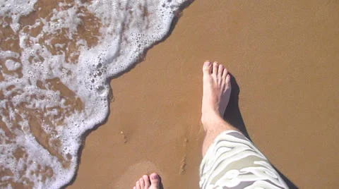 Walking Sandy Beach to Ocean POV Stock Footage 24092148
