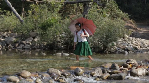 Walking to School in Burma Stock Footage 37350753