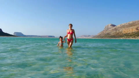 Walking in the Sea Stock Footage 45186073