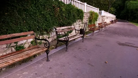 Walking In The Sea Park.Walking On A Small Path. A Park With Benches. Stock Footage 154195560