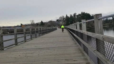 Walking on Selkirk Trestle with cyclists Stock Footage 174547866