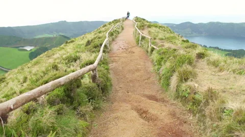 Walking on the Sete Cidades Stock Footage 61053806