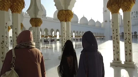 Walking in the Sheikh Zayed Grand Mosque, Abu Dhabi, UAE Stock Footage 130706820