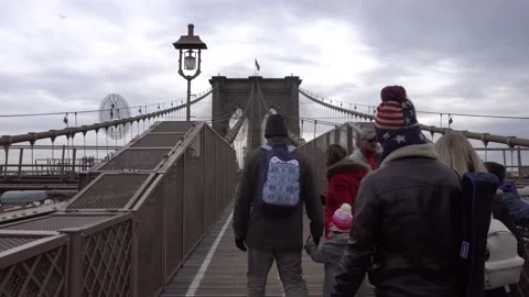 Walking Shot of the Brooklyn Bridge in New York City Stock Footage 166753074