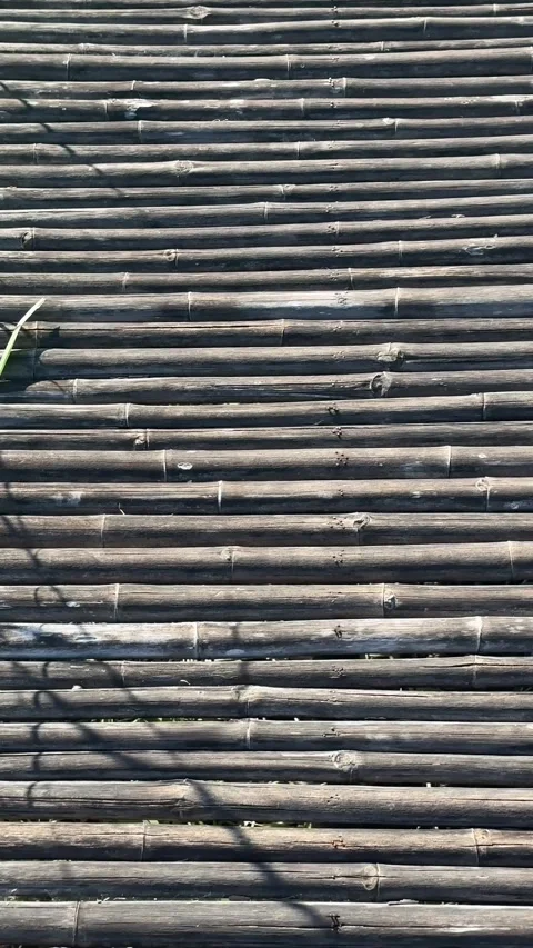 Walking shot of Rustic Natural Background Made of Horizontal Bamboo Logs an.. Stock Footage 324558548
