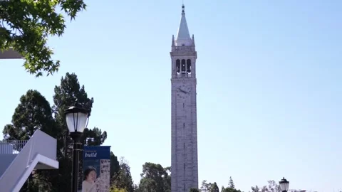 Walking shot of Sather Tower at University of California, Berkeley Stock Footage 346083776