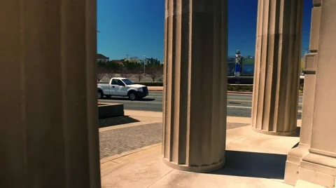 Walking Shot through the Pillars of World War 2 Monument Stock Footage 63080418