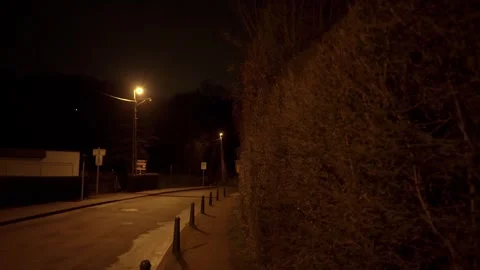 Walking slowly along a spooky path in quiet neighbourhood on a gloomy night 動画素材 246919025