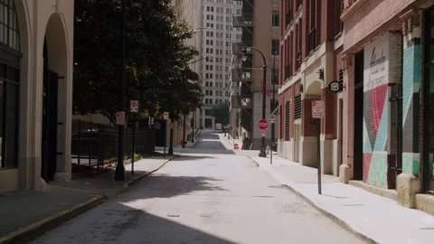 Walking Slowly Backwards Down Atlanta Alleyway By Brick Buildings 4K 48FPS S Stock Footage 270448294