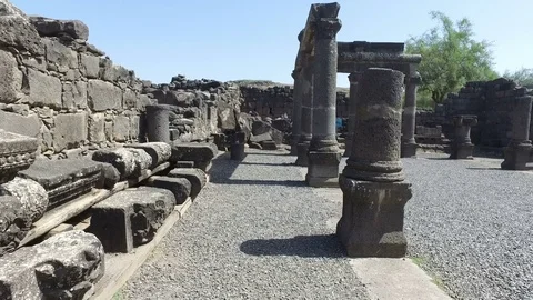 Walking Slowly Through Old Synagogue Ruins in Israel Stock Footage 77704142
