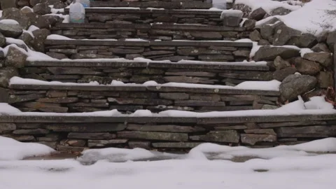 Walking Up Snow Covered Steps Vídeo Stock 234432652
