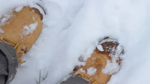 Walking in Snow Extreme Close Up Stock Footage 34441935