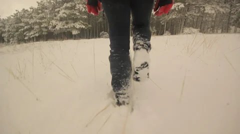 Walking on snow path Stock Footage 33299996