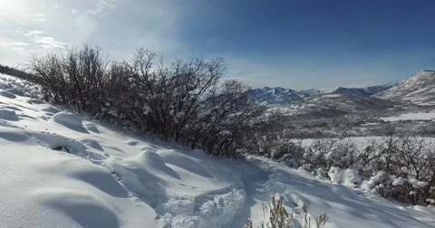 Walking on a snow trail, large vast snow landscape Stock-Footage 62348216