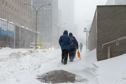 Walking in a snowstorm Stock Photos