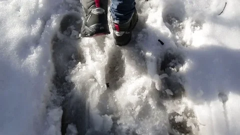 Walking in a snowy path Stock Footage 72251509