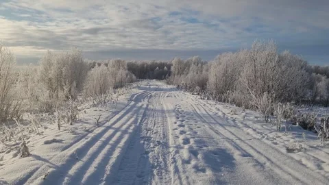 Walking on a snowy road in winter Video stock 256207477