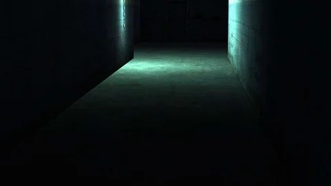 Walking in spooky and scary with low light dirty interior - Horror scene anim Stock Footage