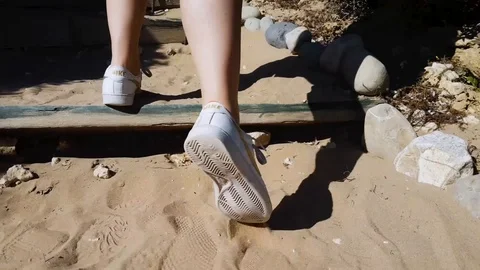 Walking on stairs at the beach Video stock 90966853