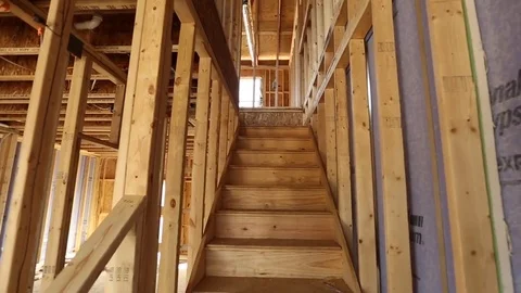 Walking Up Stairs in New Construction Interior Stock Footage 81751016