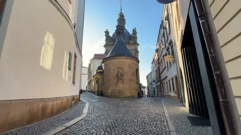 Walking on the steet in Olomouc and exploring historical city architecture Stock Footage 263484078