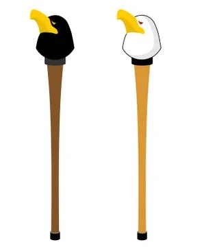 Walking stick with hawk head. Staff decorated head of White Eagle. Wand for a Stock Illustration