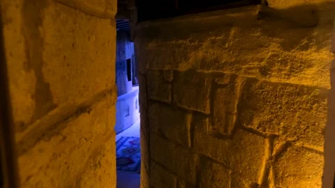 Walking in a Stone Cave Stock-Footage 219414064