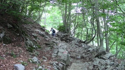 Walking on stony path, to Bogani Refuge, Grigna mountains Vídeo Stock 140963084