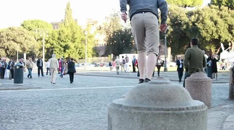 Walking on the street - boy jumping Stock Footage 8914688