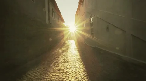 Walking on the street in the city at sunset Stock Footage 44371255