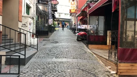 Walking on the street with closed shops Video stock 146045928
