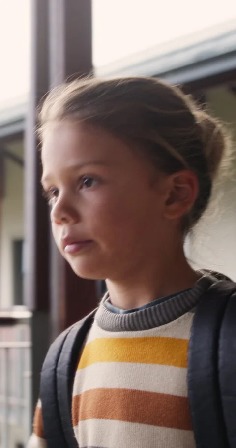 Walking, student or child with thinking at school, learning journey or lesson Stock Footage 335906230