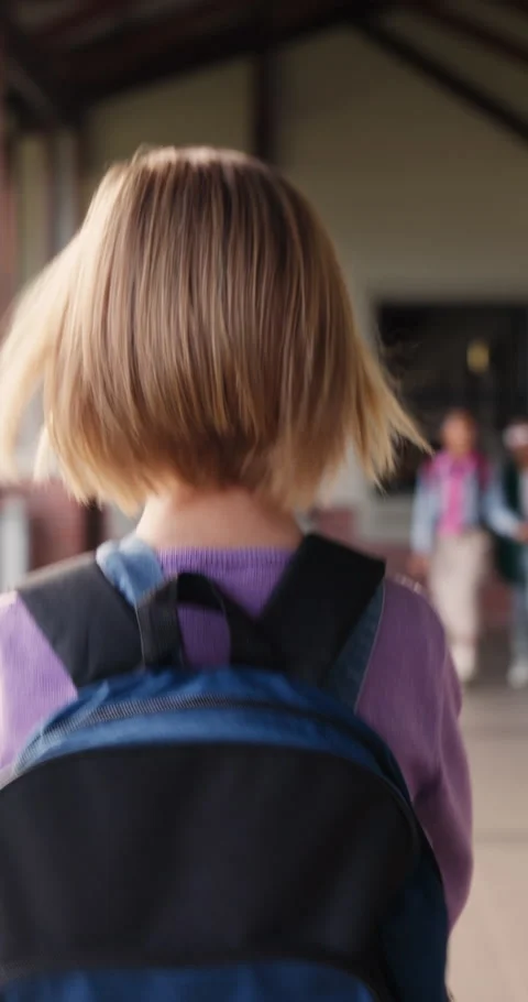 Walking, student or girl with backpack in school for curriculum, academic Stock Footage 335865735