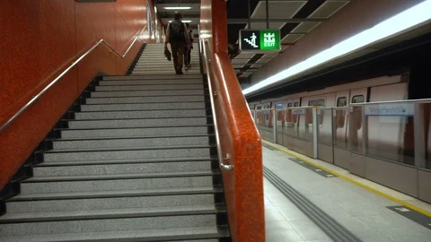 Walking Up Subway Station From Train To Exit Stock Footage 90485181