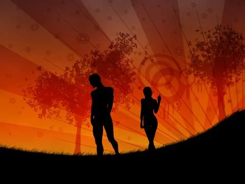 Walking at sunset Stockillustratie
