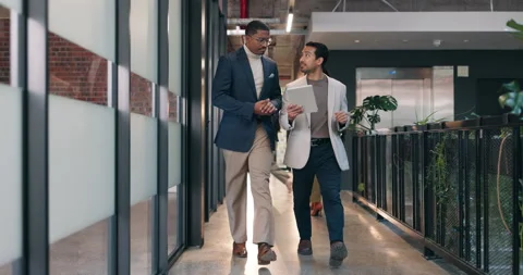 Walking, tablet and collaboration with business people in office for teamwork Stock Footage 340902377